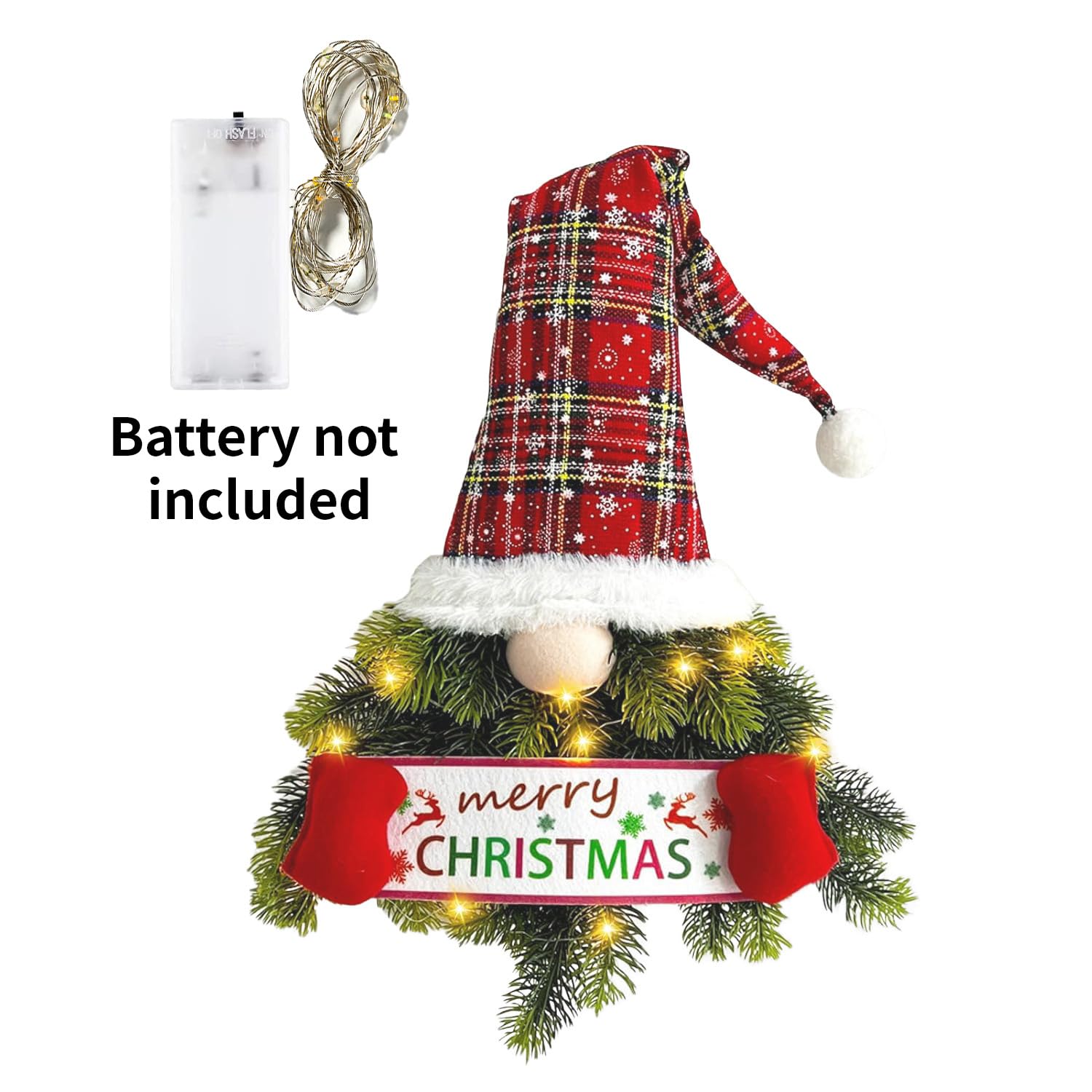 Couronne de Porte de Noël à LED avec Père Noël pour Extérieur，Rouge
