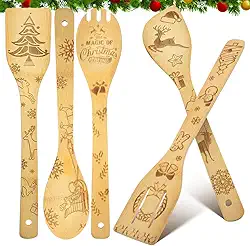 Healifty 5 peças de utensílios de cozinha de bambu: colheres e espátulas de bambu resistentes ao calor para cozinhar - utensílios de cozinha antiaderentes para presentes de Natal e férias