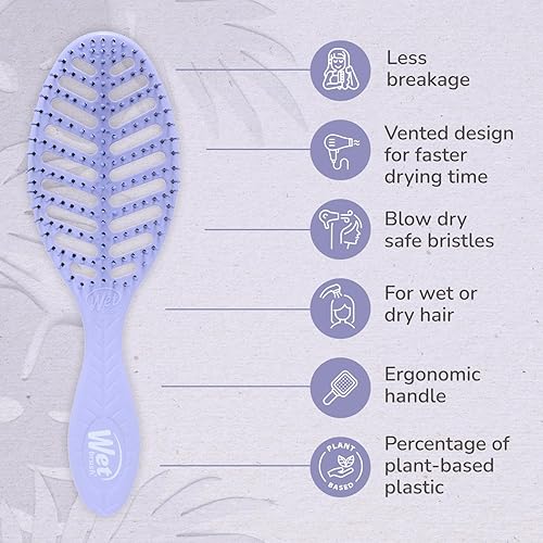 Miniatura 4 de Wet Brush Cepillo de cabello de secado rápido, color morado, desenredante Go Green, diseño ventilado y cerdas ultrasuaves HeatFlex, mango