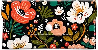 Cash Envelope Wallet Cute PU Leather Envelopes Bag for Men and Women, Reusable Budget Pouch for Budgeting Billing, Black Garden