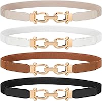 WERFORU 4 Pack Women's Skinny Elastic Waist Belts Gold Buckle Stretchy Thin Belts for Jeans Dresses