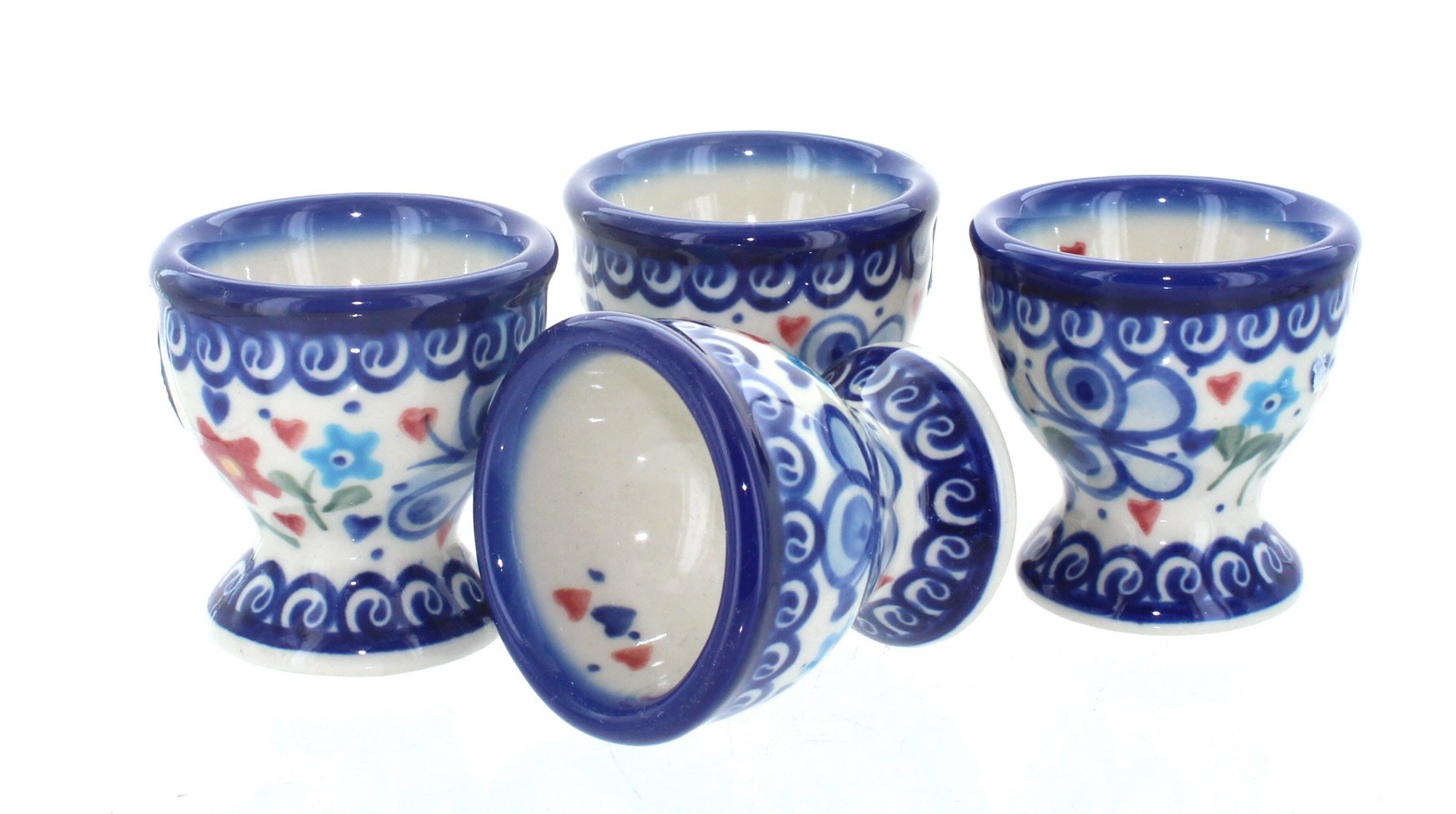 Blue Rose Polish Pottery Butterfly Egg Cup Set