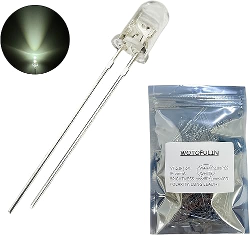 0.197 in blanco cálido LED diodo luces 100pcs DC 3V 20mA lente transparente redonda componentes electrónicos diodos emisores de luz bombillas LED