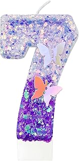 7Th Birthday Candle for Cake，Butterfly Cake Toppers，Butterfly Birthday Decorations，Purple Birthday Candles，for Birthdays,Theme Parties, Celebration, Anniversary