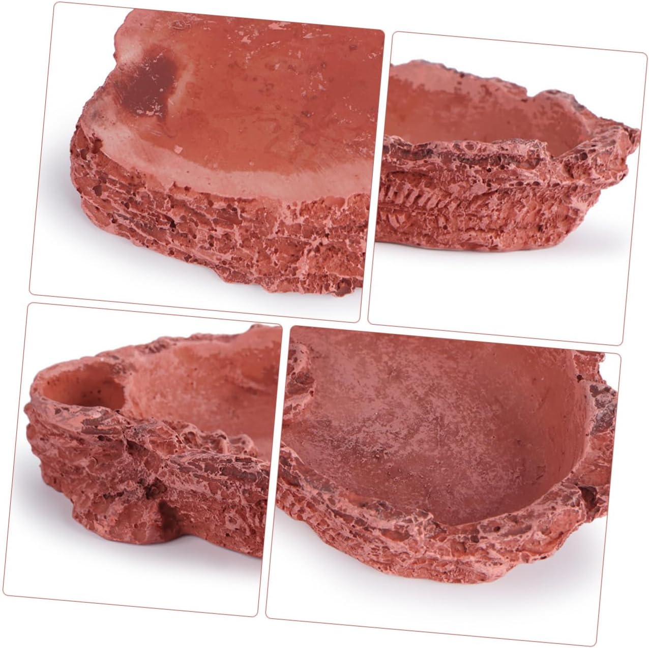 Reptile Feeding Bowl and Water Dish Resin Corner Feeder Dark Red for Terrarium Tank Amphibians and Lizards Pet Supplies