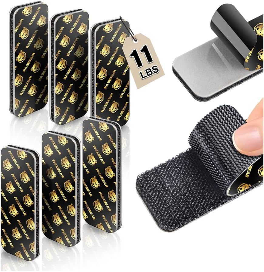 PHIXBEAR Heavy Duty Adhesive Hook and Loop Strips, Holds Up to 11 lbs, Heat Resistant & Waterproof, Sticky Back Fastener Pads for Rugs, Car Mats, Power Strips, Tool Organization, 6 Pairs, 1.2" x 3.2"