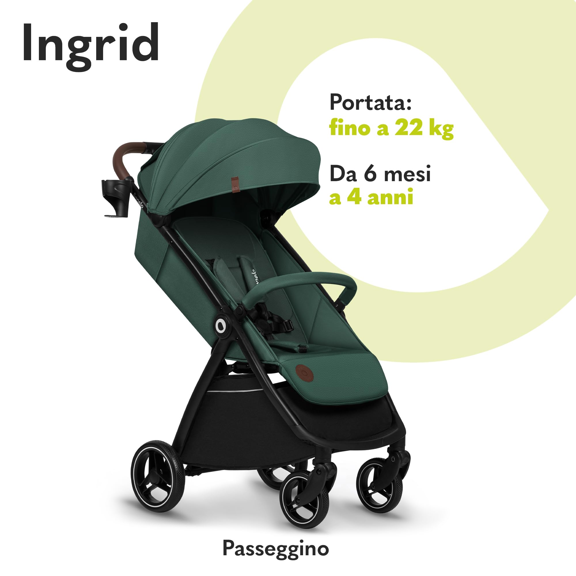 LIONELO INGRID Passeggino leggero per bambini 6 mesi 4 anni 22kg Grandi ruote 360° Schiuma EVA Assorbimento Pieghevole Schienale poggiapiedi regolabili