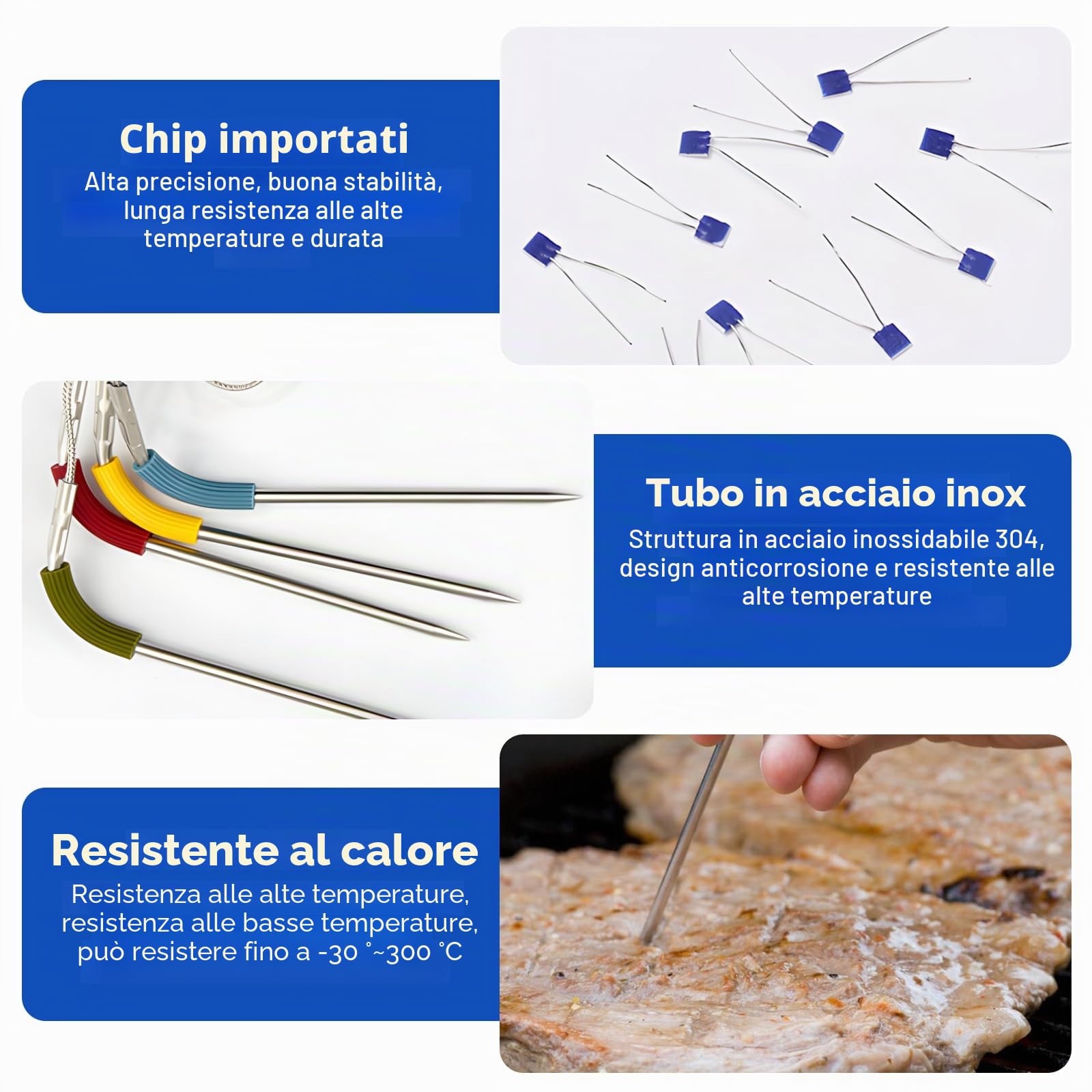 4 pezzi di sonda di ricambio per griglia compatibile con Weber, sonda di precisione per griglia a carne (da -30 °C a 300°C), sonda di ricambio per termometro da carne, termometro per griglia