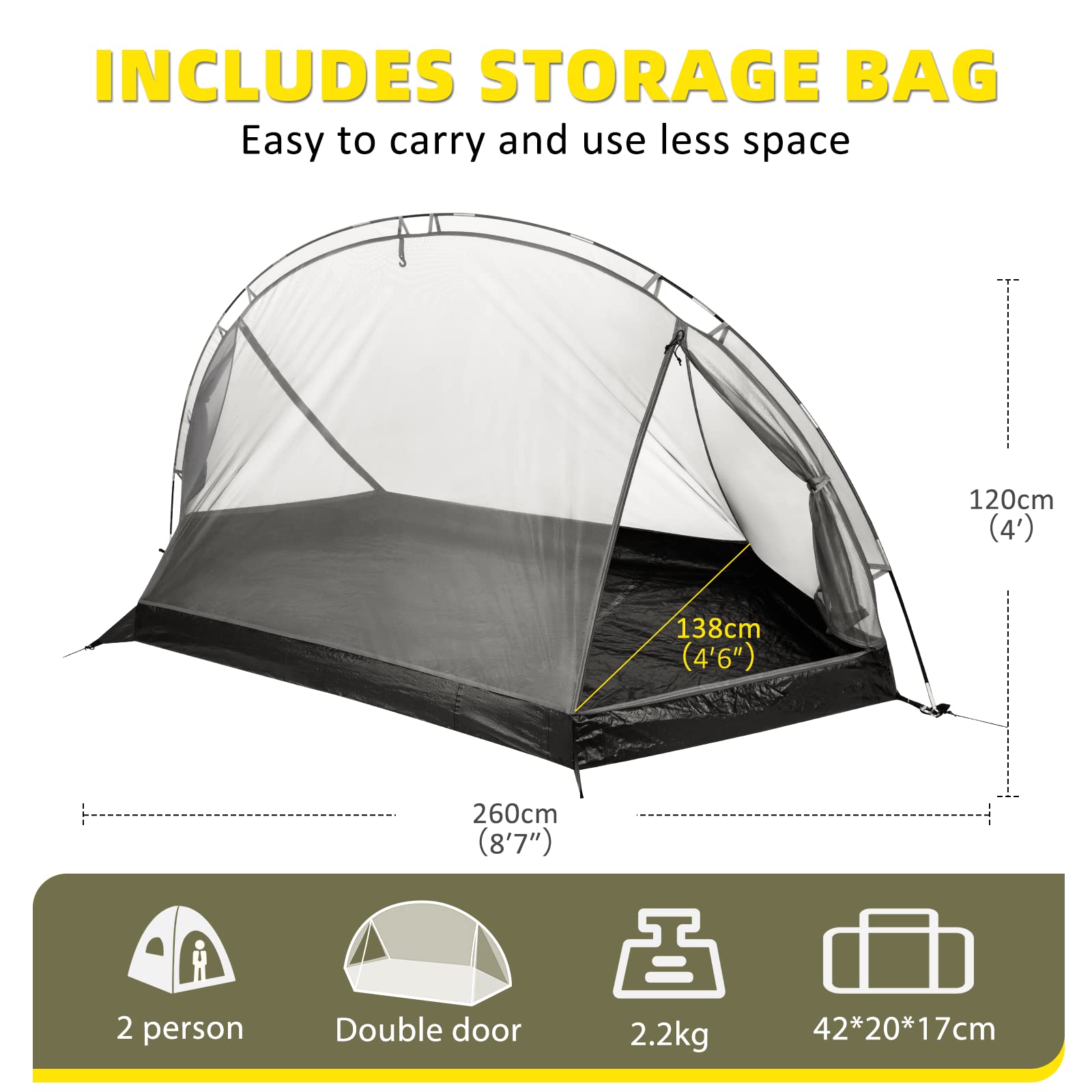 Forceatt Tente De Camping, 1/2 Personne Tente, Tente 1 Place Ultra Légère, Montage Rapide, Résistant à l'eau, Petit Emballage，Double Couche Tente Camping, pour Camping, Voyage à Moto, Trekking