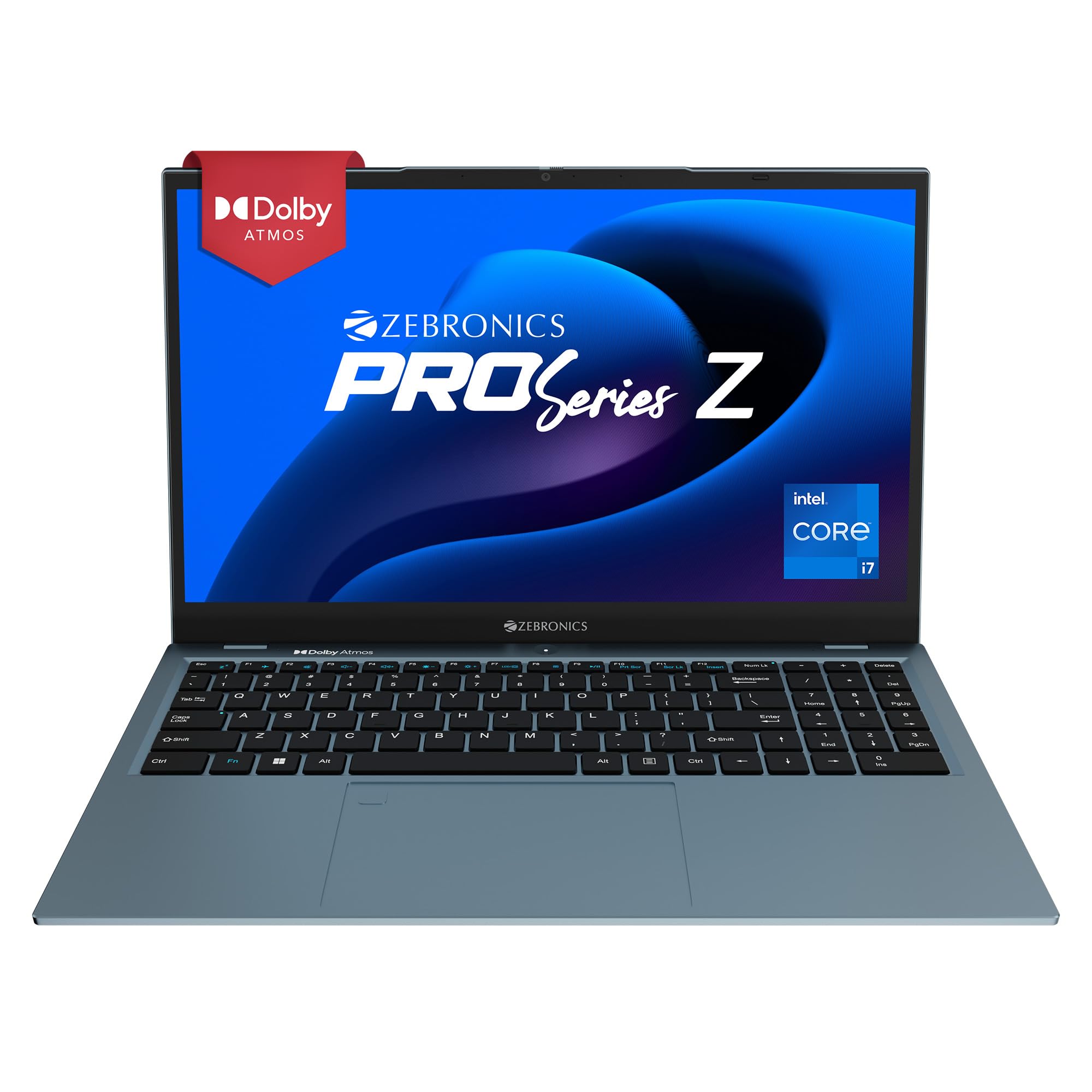 ZEBRONICS PRO Series Z NBC 5S, Intel Core 12th Gen i7 Processor 16GB RAM & 512GB SSD Laptop, 15.6 Inch (39.6CM), IPS 180° Display, Dolby Atmos, 38.5Wh Large Battery, Windows 11, Blue, 1.76 Kg