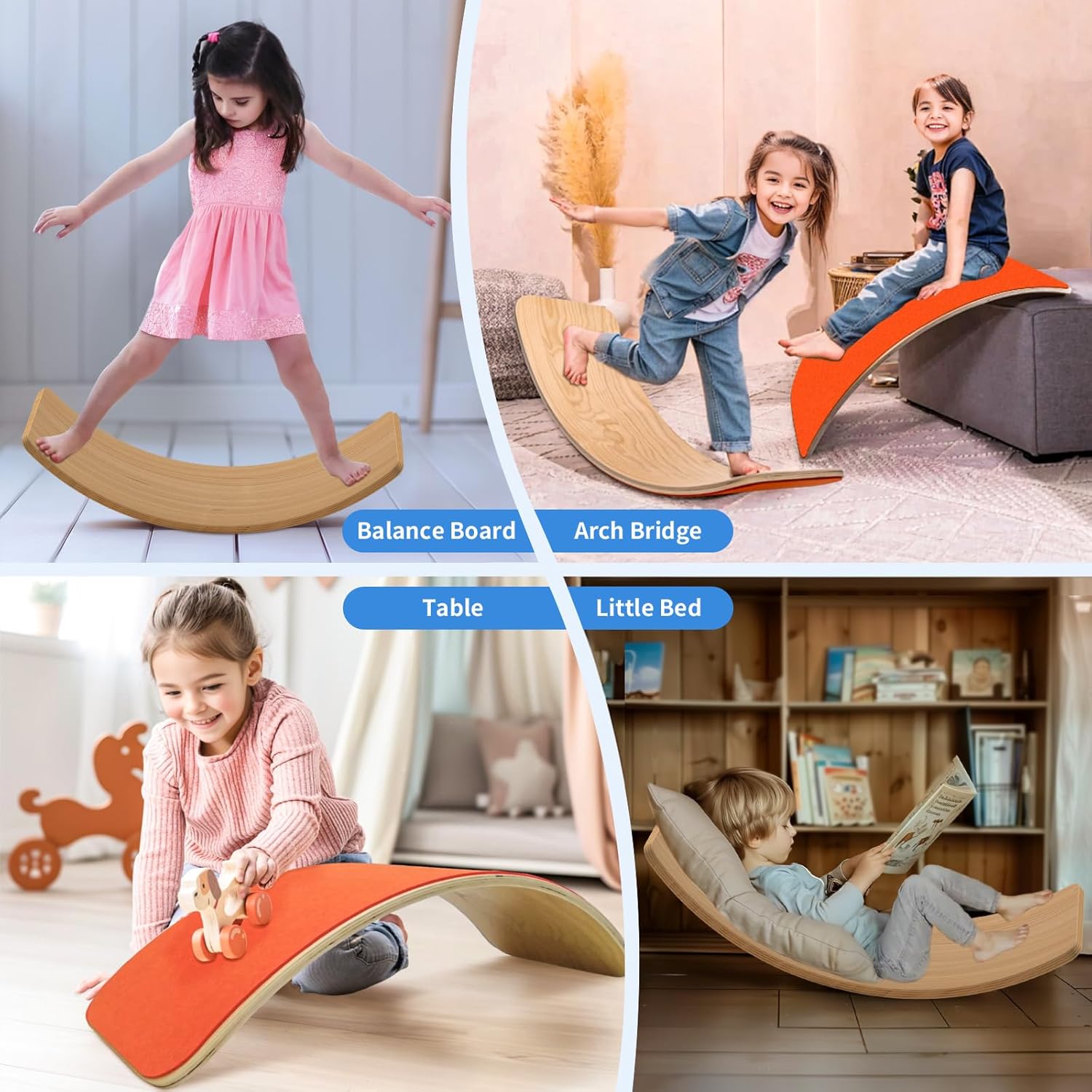Wooden Wobble Balance Board for Kids, Balance Beam Rocker Board for Toddlers Adults, Montessori Waldorf Learning Toys for Yoga Exercise - Image 5