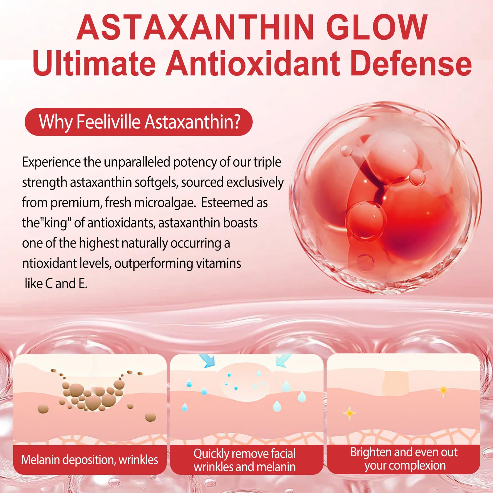 Integratori di Astaxanthin, Premium Astaxanthin supporta occhi, articolazioni, circolazione interna e salute della pelle - Formula naturale anti-invecchiamento, non-GMO non-glutine