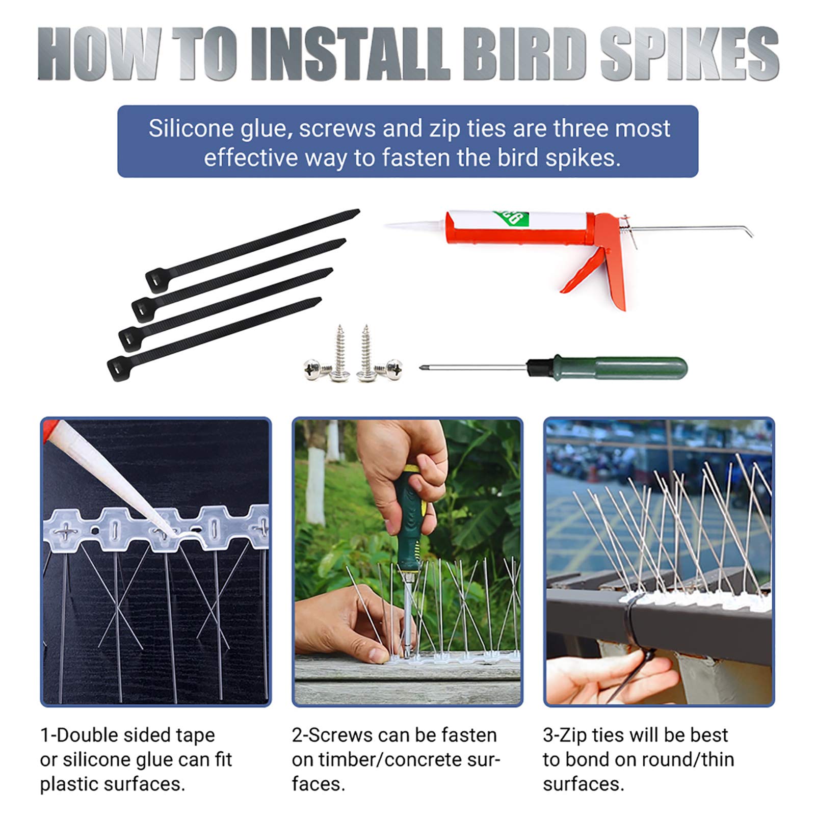 CHERAINTI Bird Spikes for Pigeons Small Birds Cover 15 Feet 14 Strips