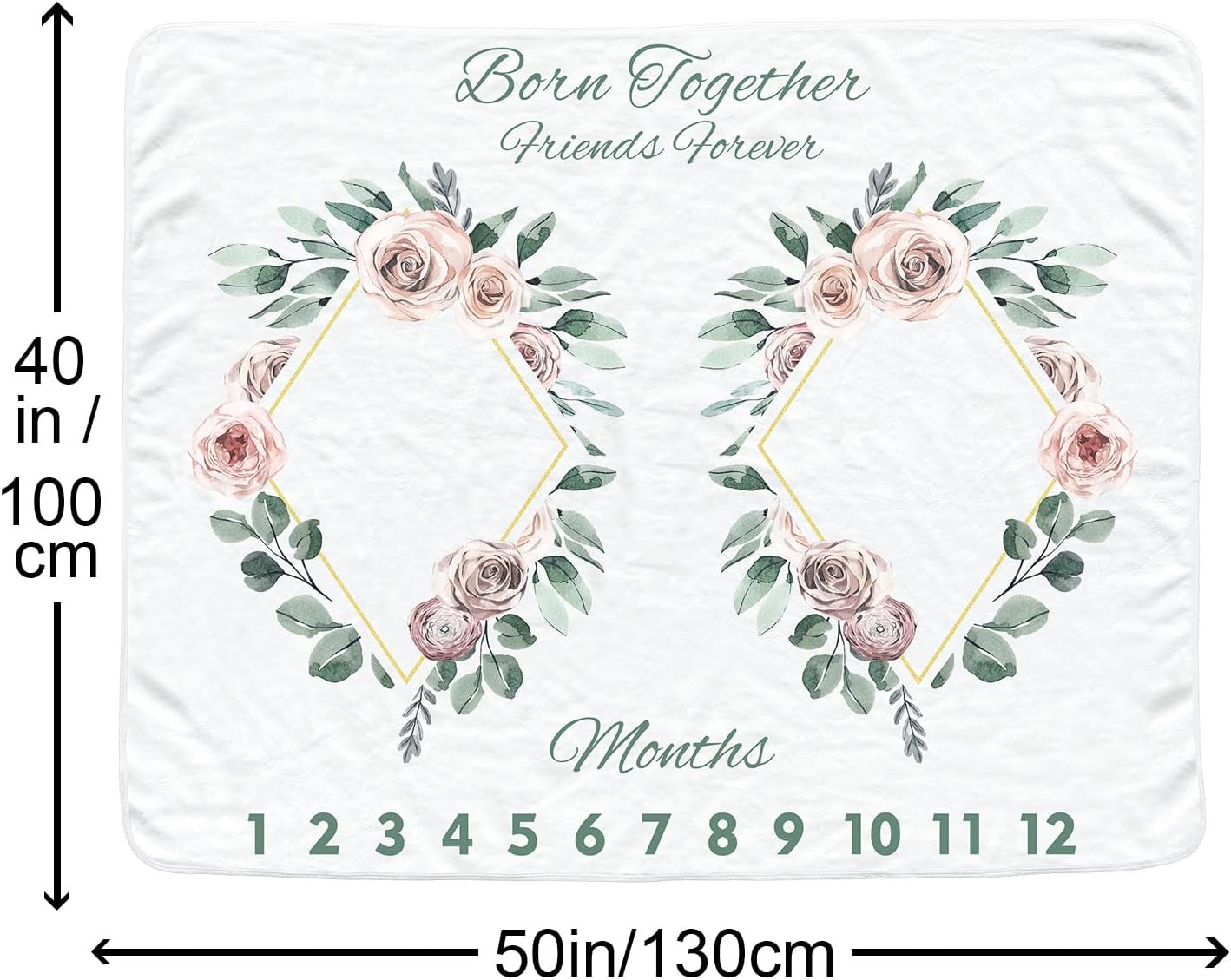 Twins Baby Monthly Blanket for Girls, Newborn Age Blanket, Soft Flannel Photography Background Prop, Twin Baby Gifts, Boho Flower