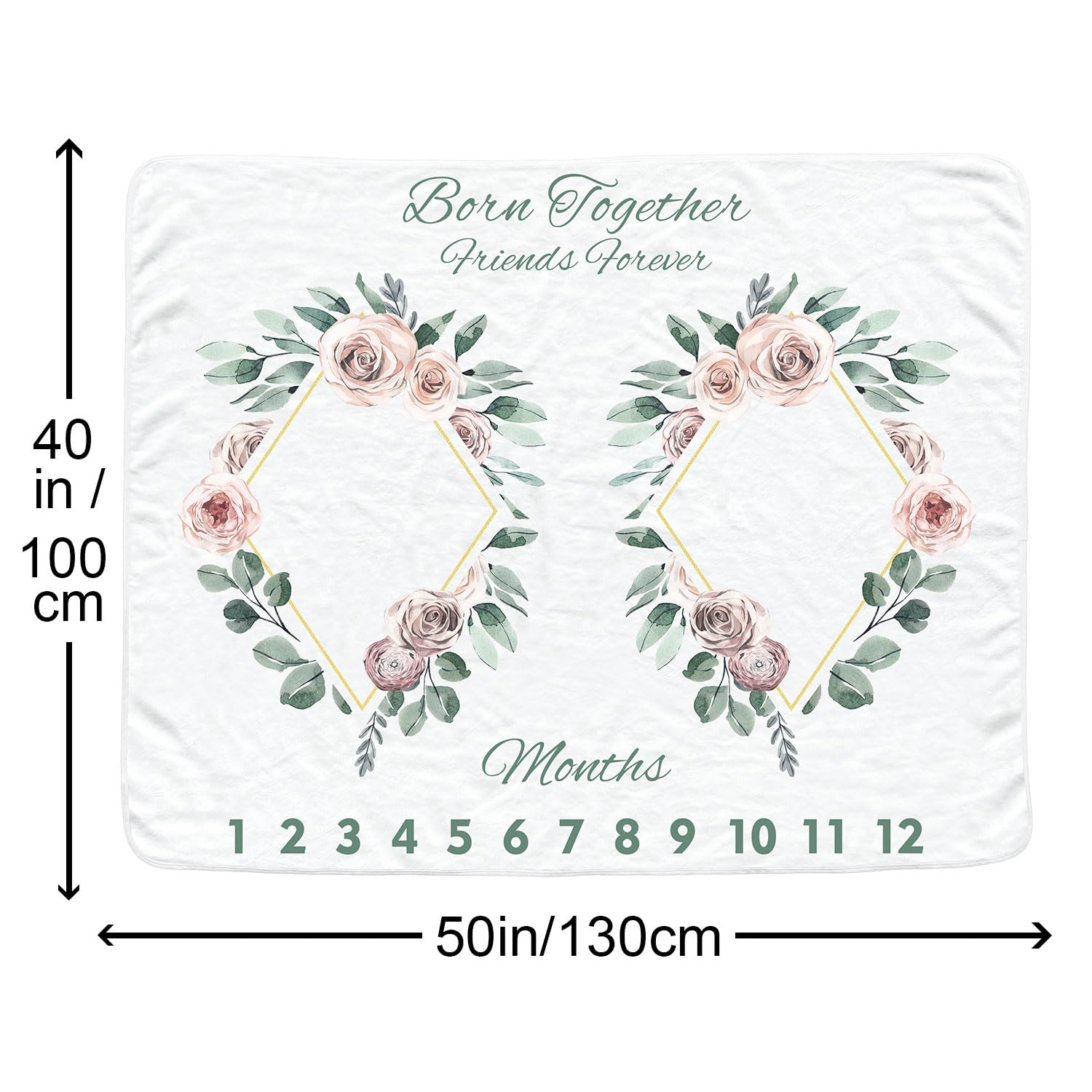 Twins - Manta mensual de bebé para niñas, manta de mes de recién nacido, manta de franela suave para fondo de fotografía, regalo de ducha personalizado, flor bohemia