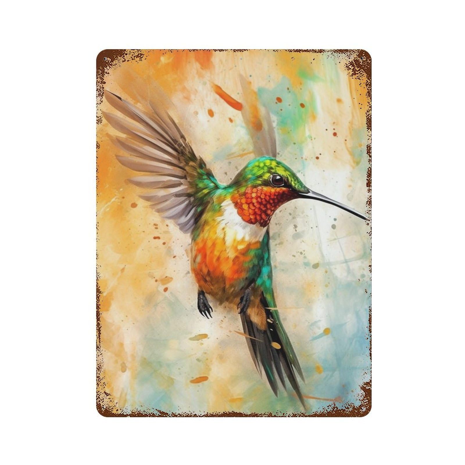 Hummingbird Art Print Retro Metal Sign 15.7"x11.8", Ideal for Basement, Hobby Room And Garage Decor