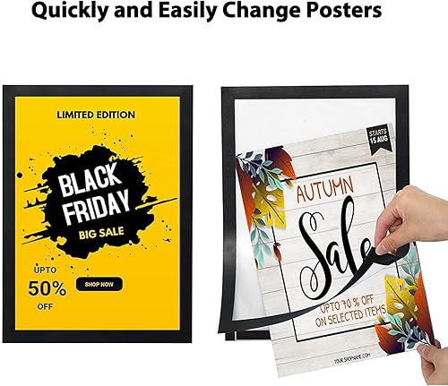 Miniatura 5 de Soporte magnético de pared de 8.5 x 11 pulgadas, marcos de exhibición de plástico autoadhesivos, soporte de letrero de PVC transparente con borde de