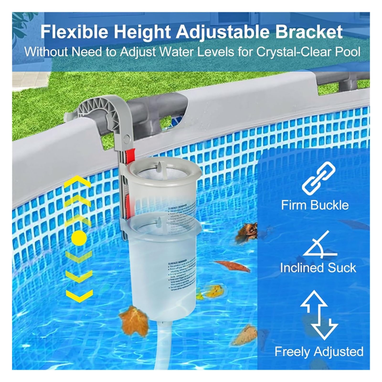 Skimmer for Piscina sobre El Suelo con Calcetines De 10 Uds, Cesta De Superficie Flotante Compatible con Piscinas Inflables(Blue-10 Skimming Bag)