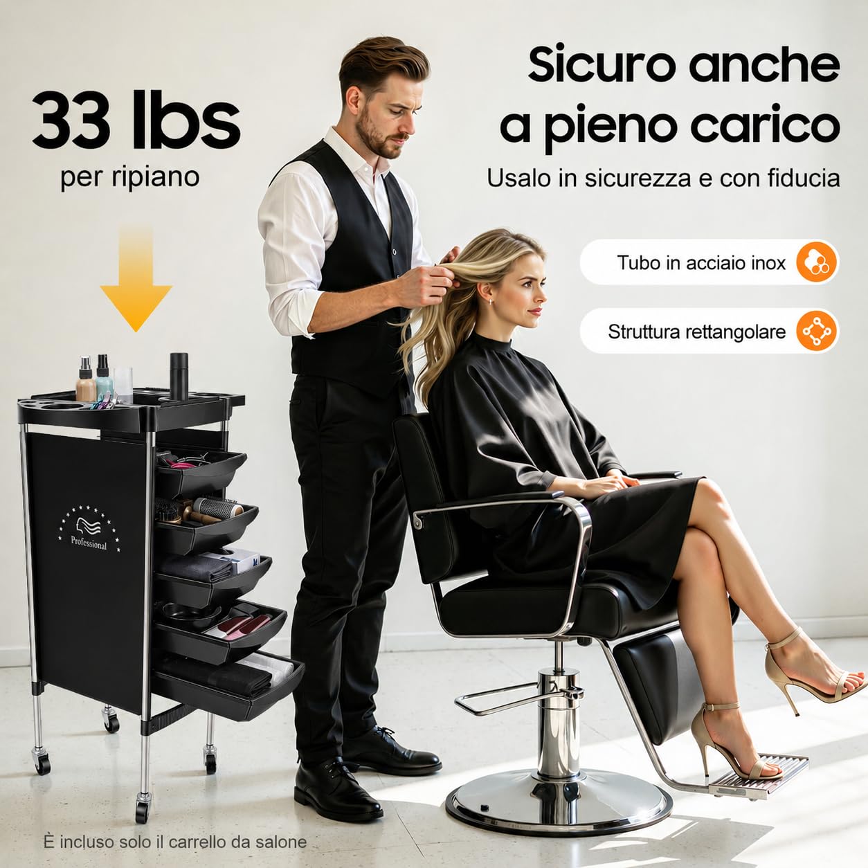 Carrello da Parrucchiere con Ruote, 36 x 85,5 cm, 5 Cassetti, Rettangolare, 6-Etagen Carrello Estetista con Aperture Multiple per Parrucchieri, Gioielli, Cosmetici, Salone di Bellezza, SPA