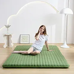 Colchão de chão japonês, solteiro, antiderrapante, futon, tapete de tatame dobrável para convidados, verde