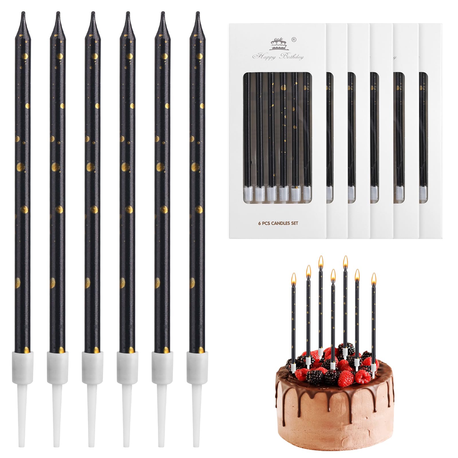 DONQL Candele Compleanno, 24 Pezzi Candeline Compleanno Lunghe con Supporto, Per Candele di Compleanno Per Bambini e Adulti, Decorazioni Torta Compleanno, Baby Shower, Festa Delle Ragazze