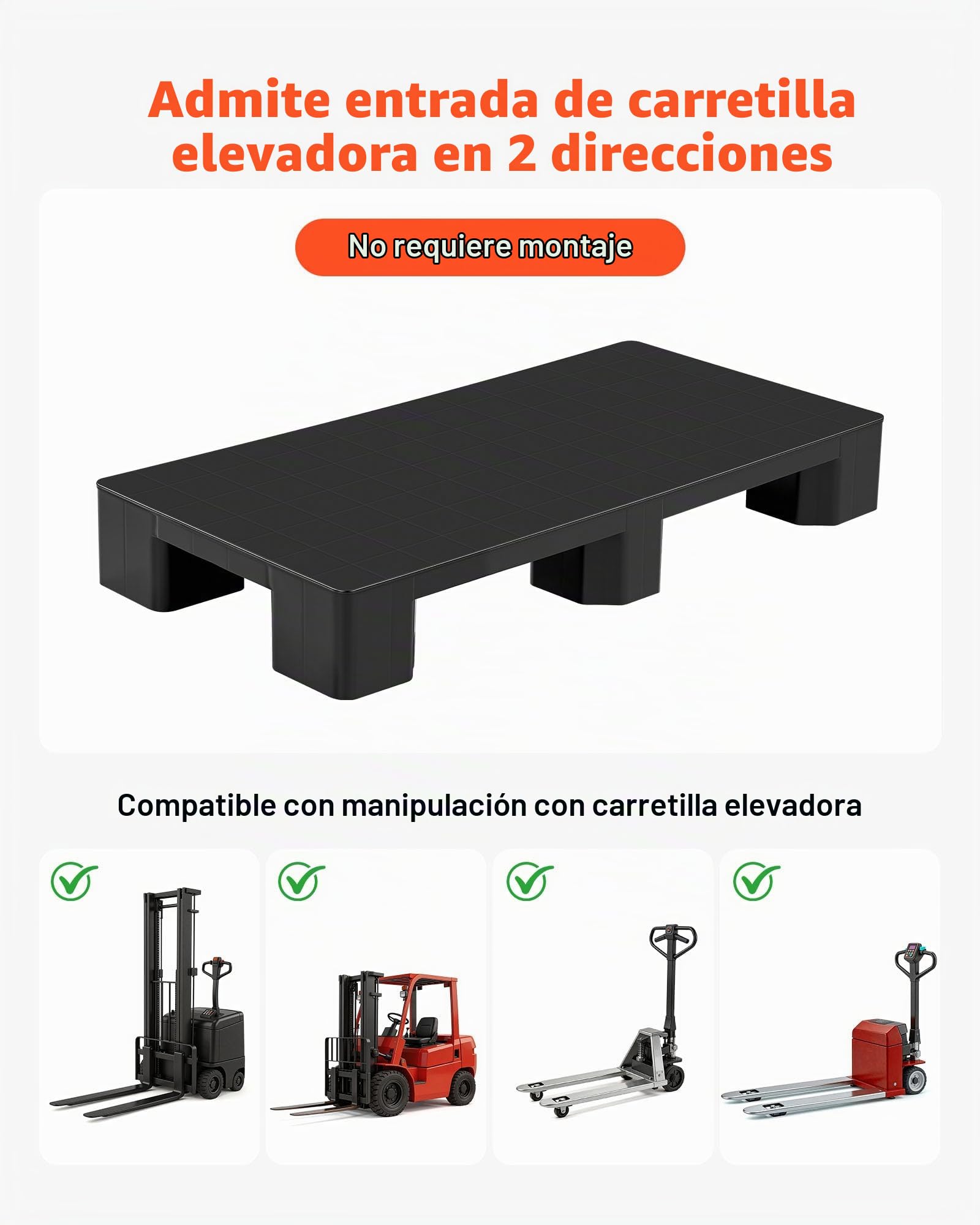 VEVOR Palet de Plástico, Capacidad de 1000 kg, Base de Almacenamiento HDPE con Superficie Antideslizante para Logística Almacén Supermercado, Uso Interior y Exterior, 1000 x 500 x 136 mm, 1 Unidad