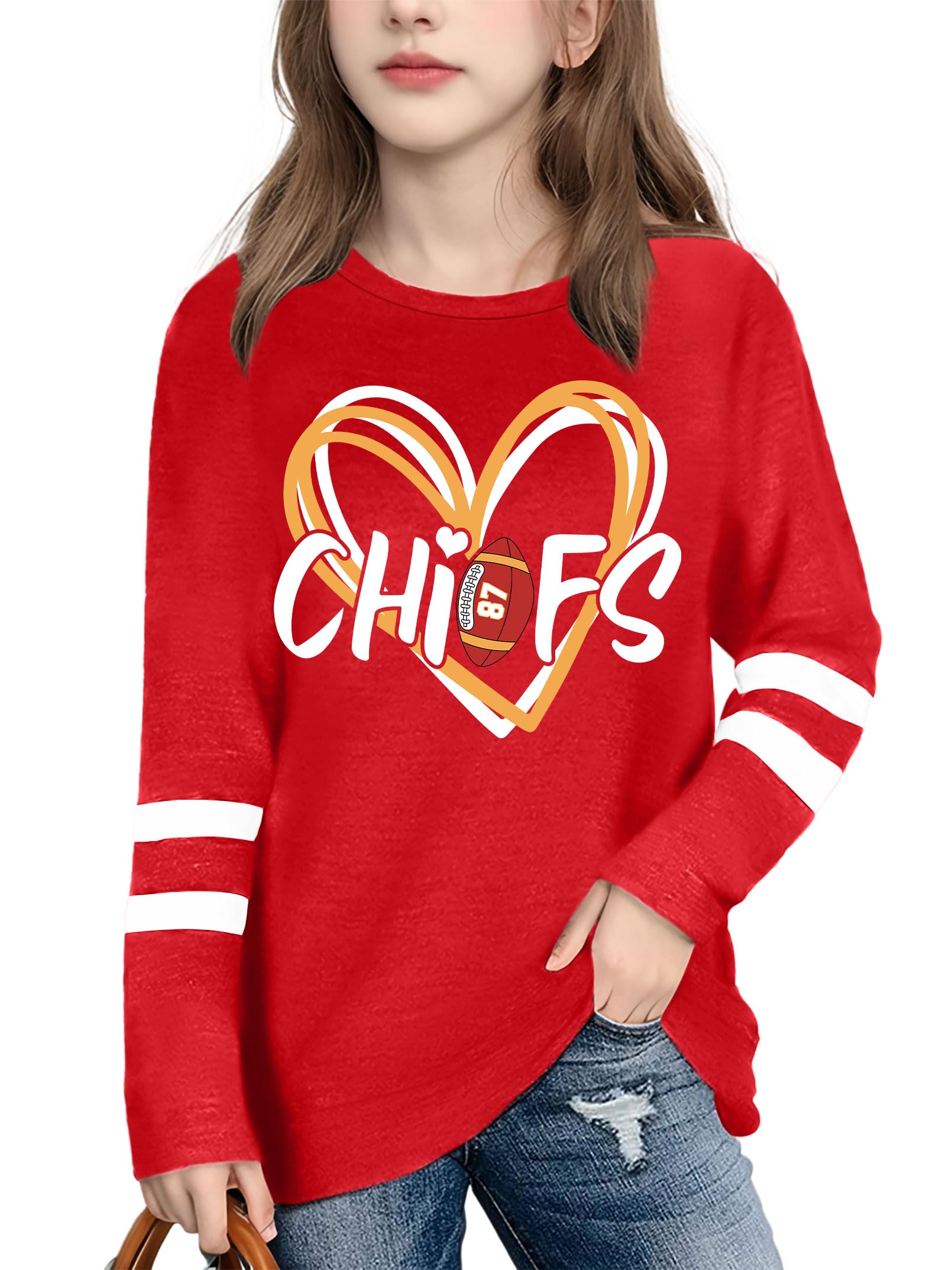 YI XIANG RAN Boys Girls Football Shirts Game Day T-Shirts Heart Love Shirts Fans Lover Tees Kid Long Sleeve Tops 5-14y