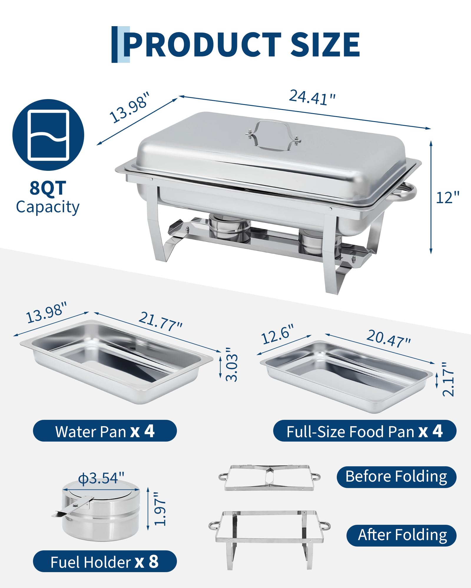 GarveeHome ChafingDishes-4S Platos para rozar, Acero Inoxidable