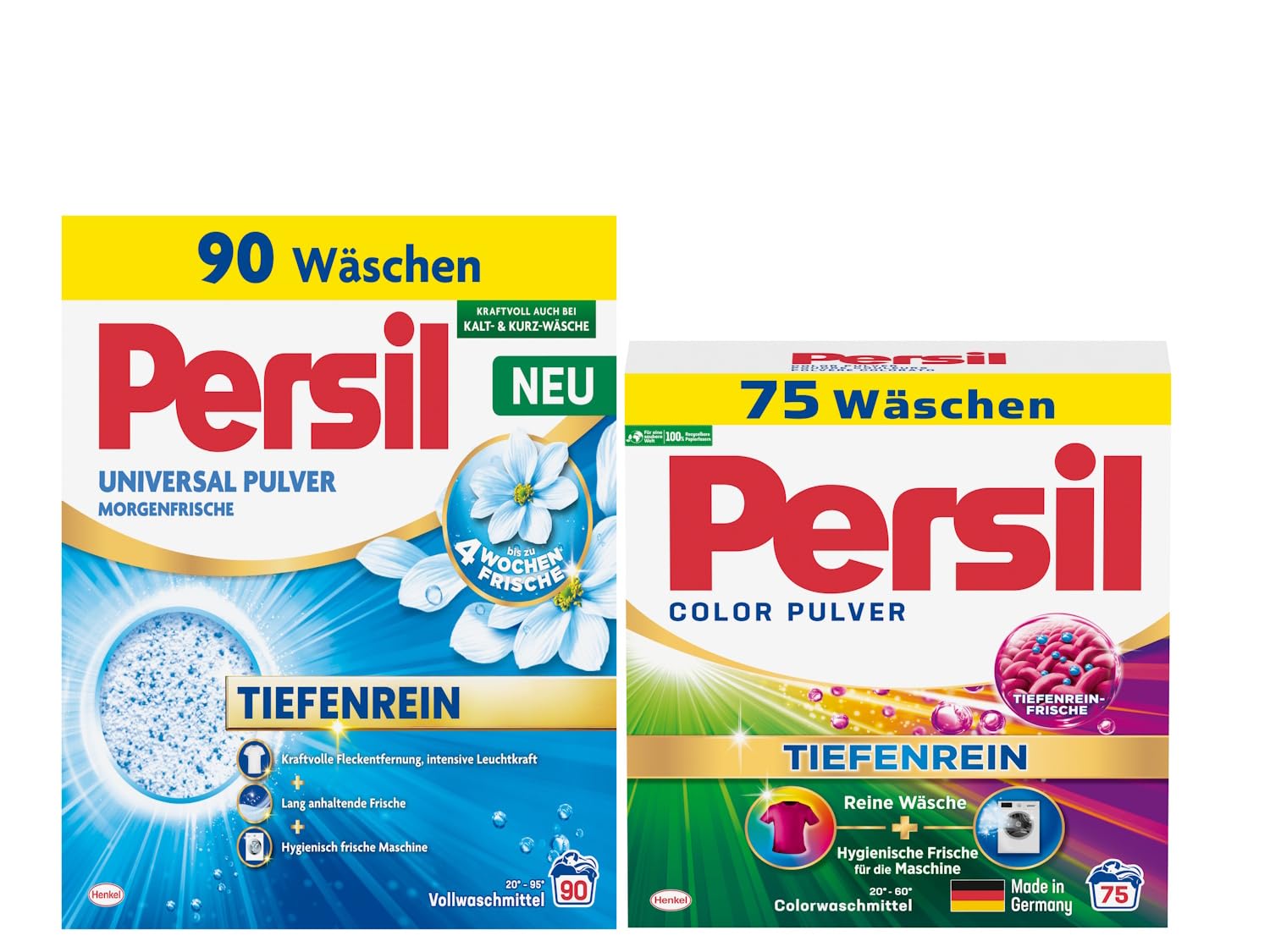 PERSIL Universal Pulver Morgenfrische 90 WL 4,95 kg + Pulver Color 75 WL 4,5 kg – Waschmittel Kombination für weiße und bunte Wäsche