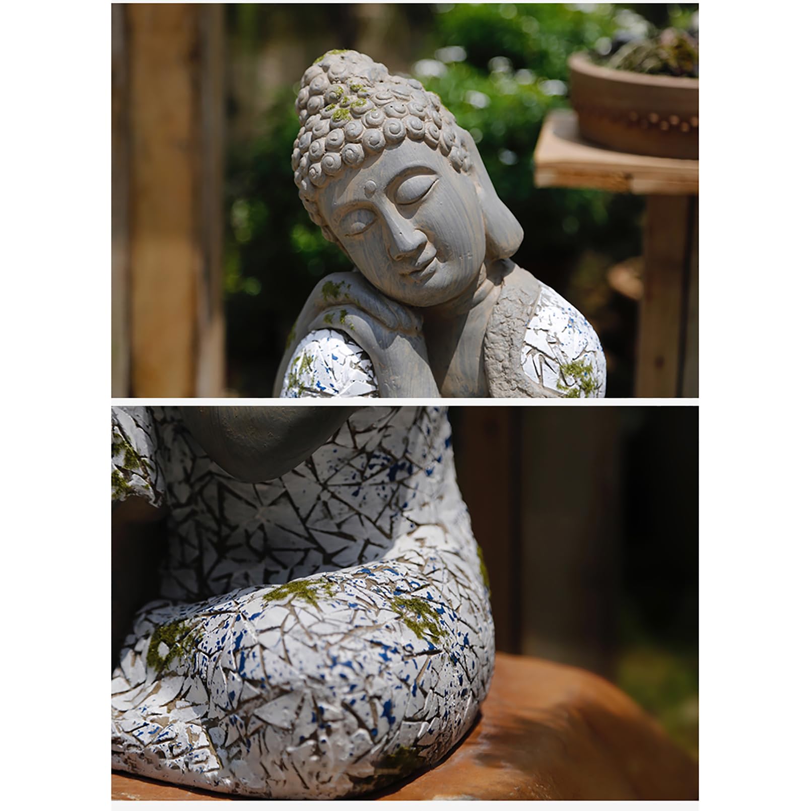 Buddha Figur groß 46 cm/4 kg Zen gartendeko für draußen wetterfest für Gartenliebhaber Geschenke,Magnesiumoxid,Grau