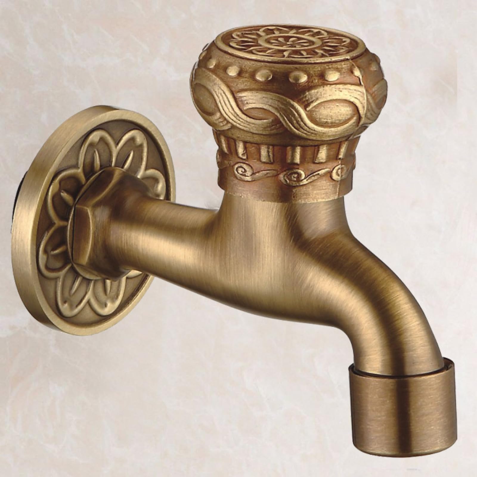 XYNSNDB Grifo para Lavadora en frío de Cobre Completo Antiguo de Estilo Europeo para balcón al Aire Libre, Grifo para Piscina con fregona de 4 Puntos montado en la Pared con Boquilla Brillante de 6