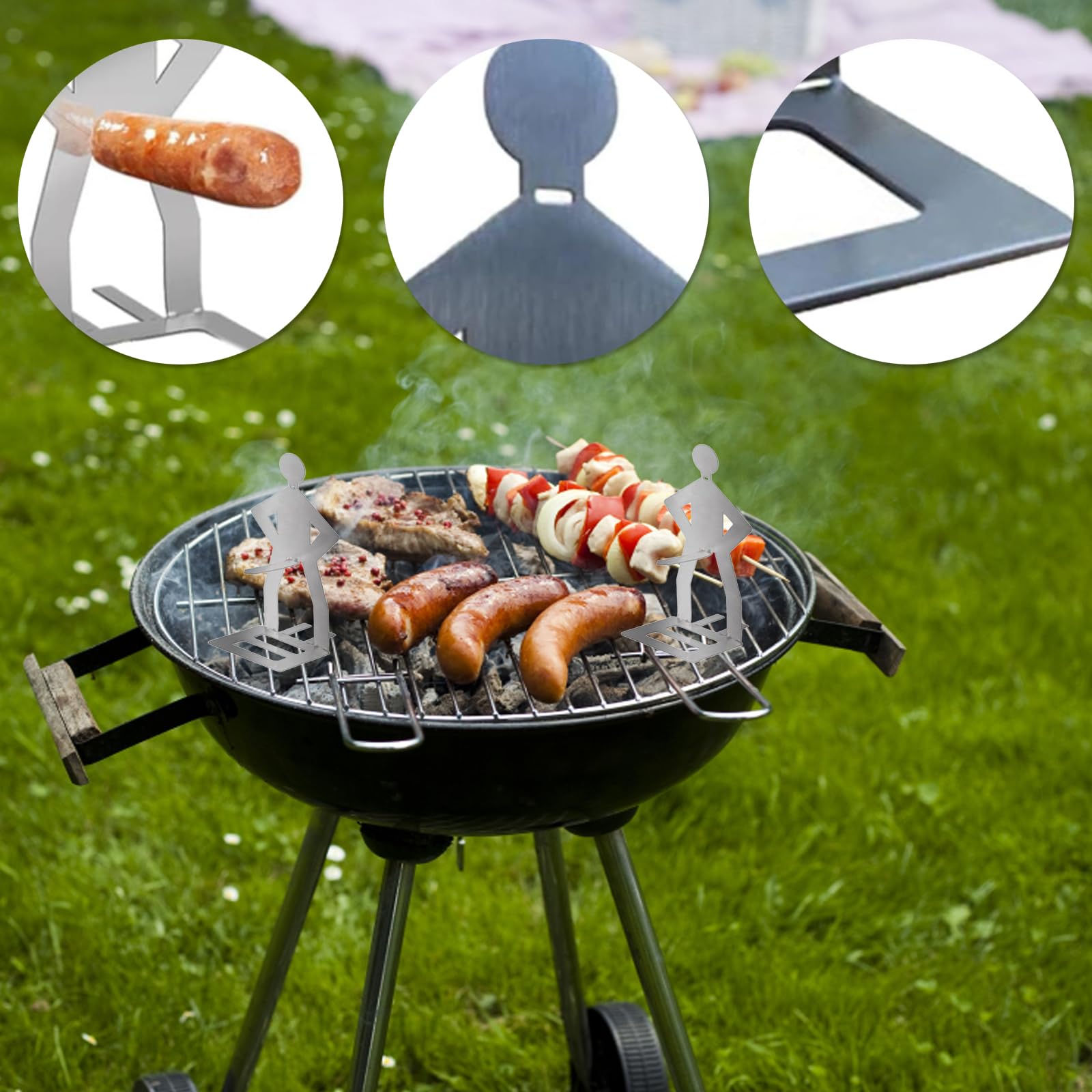 CLKE 3Pcs Funny Hot Dog BBQ Tools, Hot Dog Holder, Outdoor Camping Picnic Rack, Portable Hot Dog Roaster Rack with Brush - Image 3
