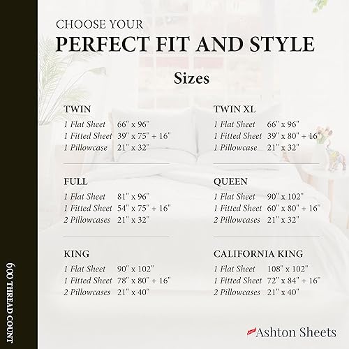 Miniatura 8 de Ashton Sheets Juego de sábanas 100% de algodón egipcio tamaño King, juego de sábanas de algodón egipcio de 600 hilos para cama tamaño King (4