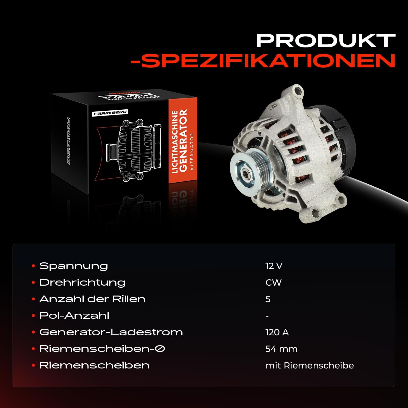 Frankberg Lichtmaschine Generator 120A 12V Benzin Replace #51859041