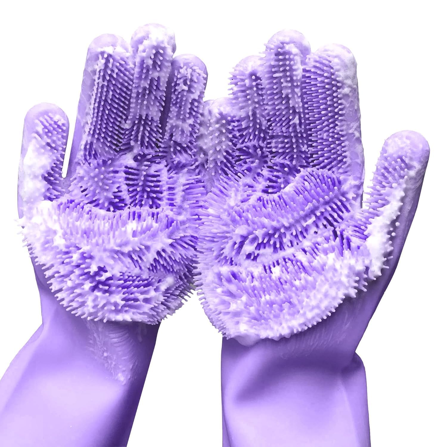 Carrot - Silicone Dish Washing Gloves Scrubbing Cleaning Gloves, Scrub Cleaning Gloves with Scrubber for Dish Washing and Pet Grooming, Latex Free (Color May Vary, Pack of 1 Pair) (B07YM8PNPF) Amazon Price History, Amazon Price Tracker