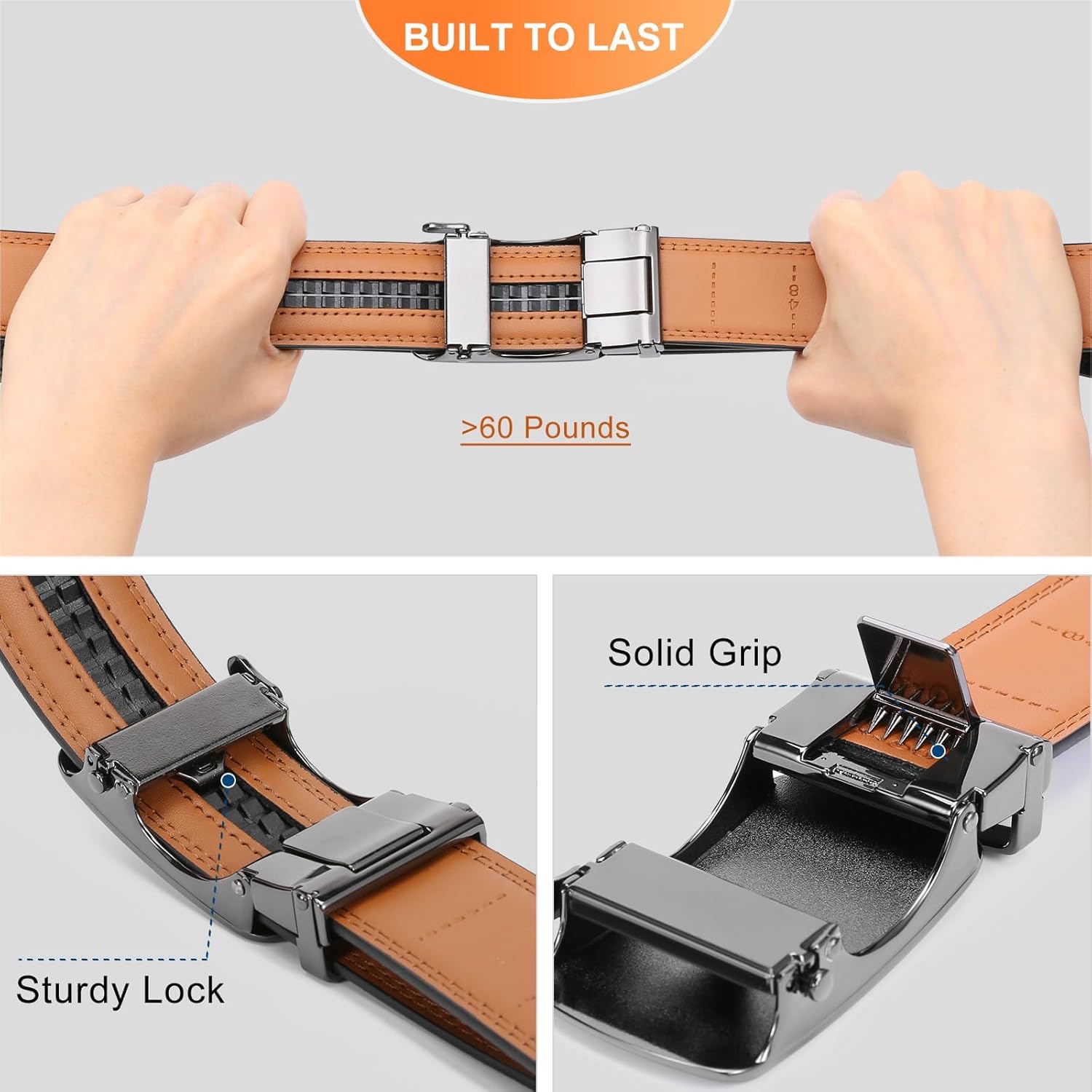 GAEKEAO Mens Belt Leather Micro-Adjust Buckle Ratchet Belts for Men Dress Casual to Formal Trim to Fit with Gift Box (35mm) - Image 2