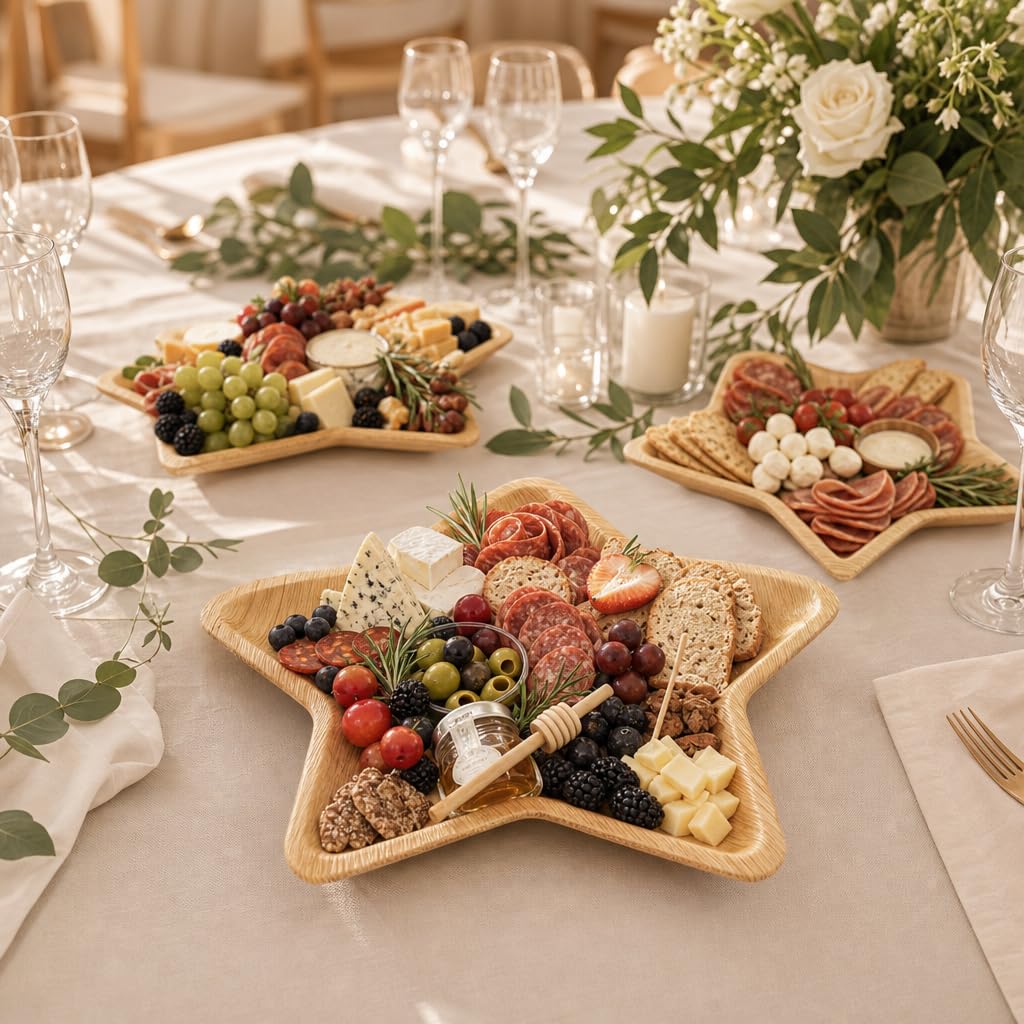 Charity Leaf Platos desechables de hoja de palma de 14 pulgadas (5 piezas), platos de servir similares al bambú, tablas desechables, vajilla ecológica para Navidad, bodas, catering, eventos