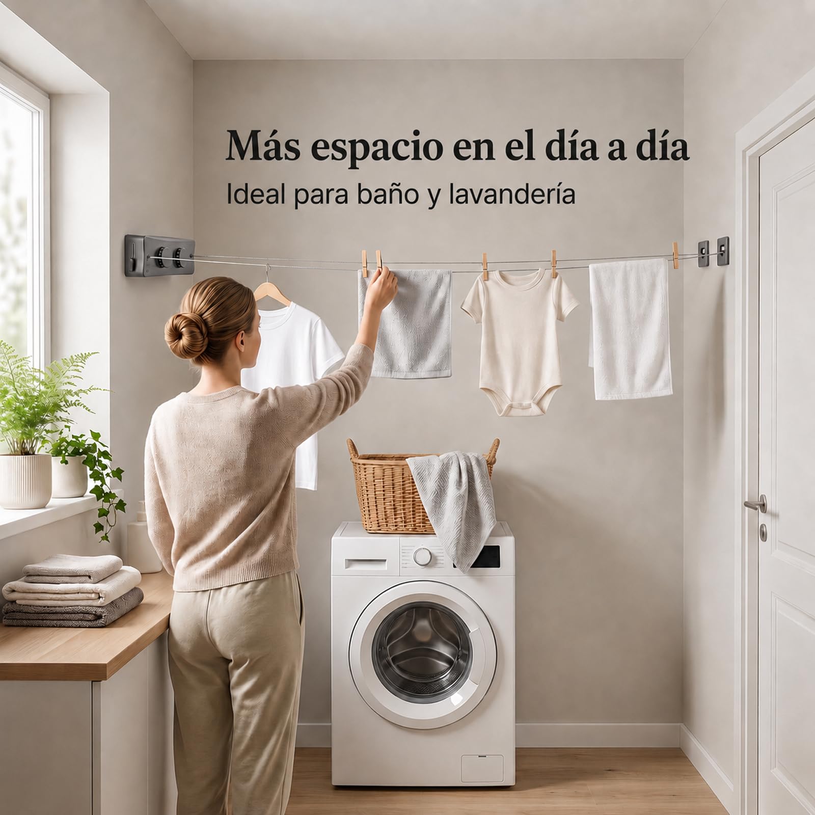 Tendedero Retráctil Doble para Balcón, Cuerda Extensible 5 m, Gris