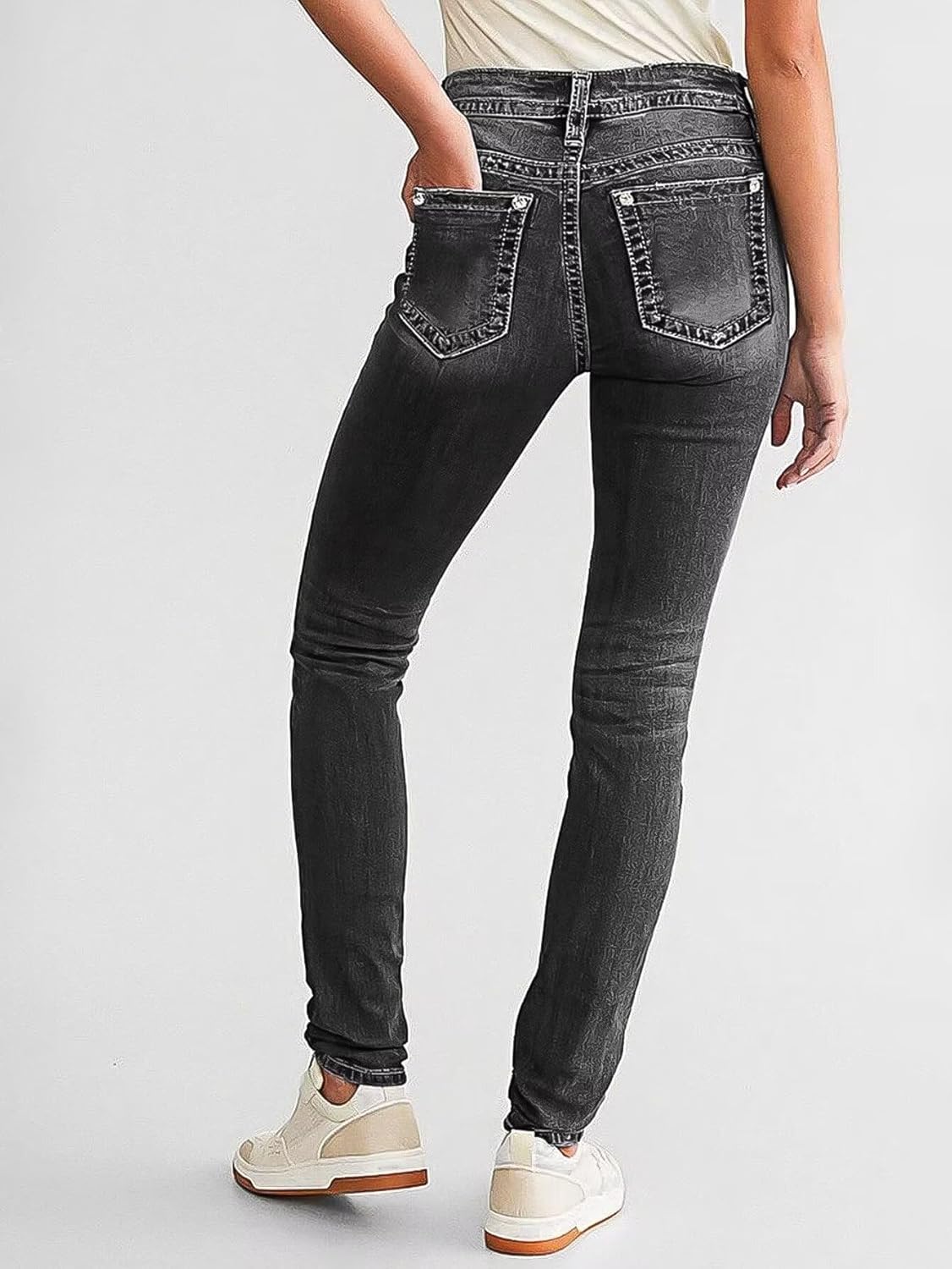 Flamingals Women’s Butt Lifting Skinny Leg Jeans Stretchy Tummy Control Mid Rise Denim Jeans