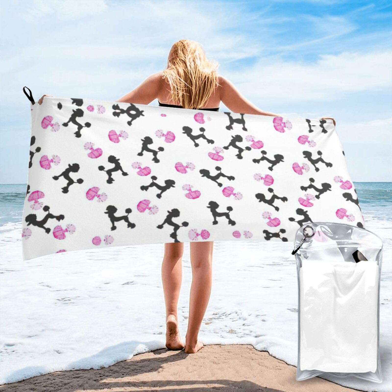 SDEGTHO Girly Pink Perfume Bottle And Poodle Print Beach Towel Quick Dry Portable For Swimming Yoga Adults Fitness