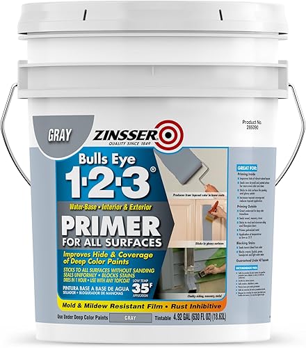 Zinsser 285090 Bulls Eye 1-2-3 Imprimación a base de agua, 5 galones, gris