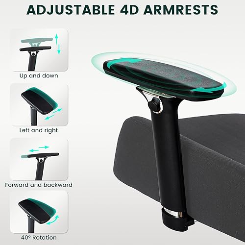 Miniatura 6 de Silla de oficina ergonómica resistente, capacidad de 500 libras, respaldo de malla, marco de aleación de aluminio, estilo moderno, negro