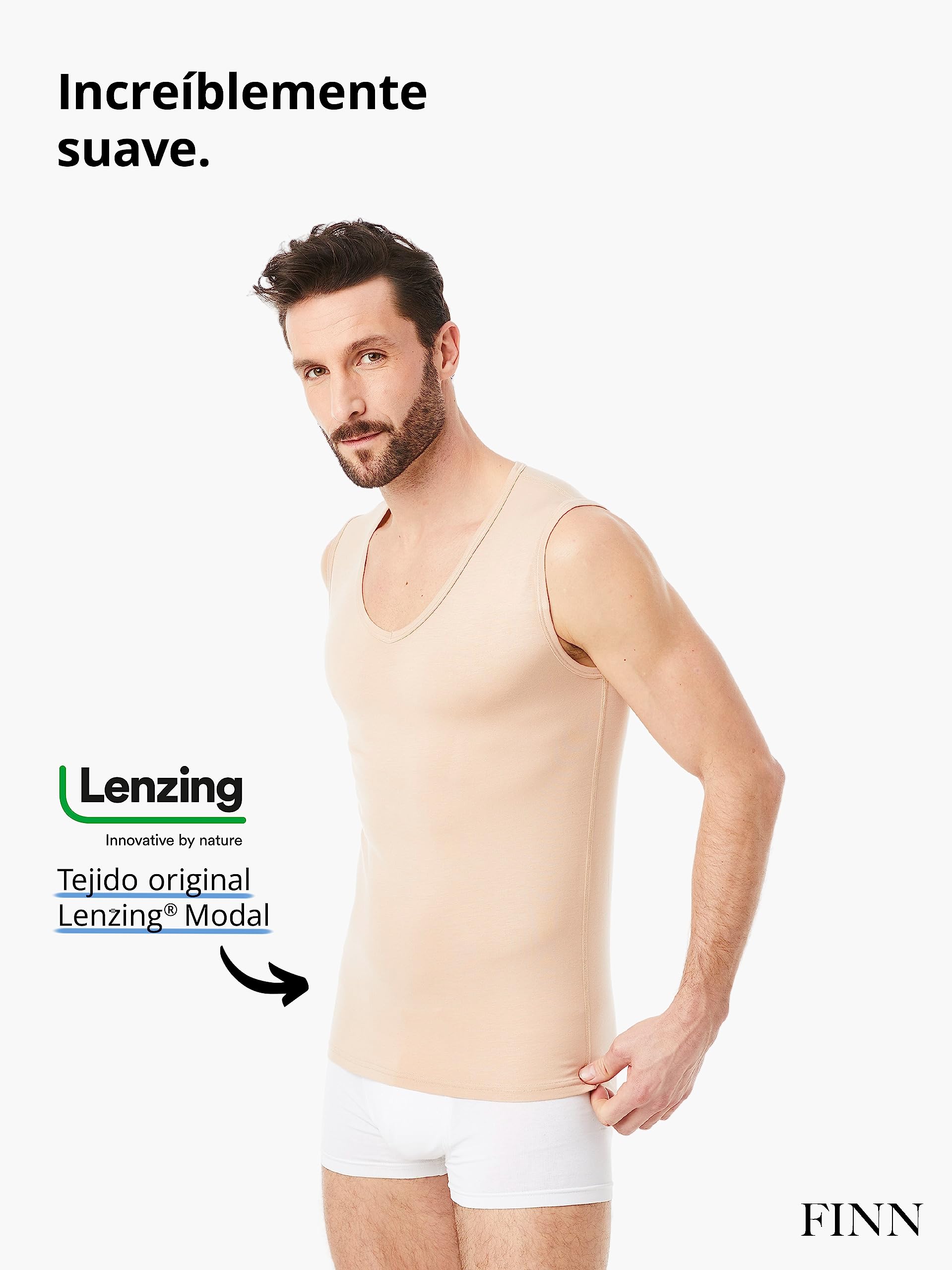 FINN Camiseta Interior Business Hombre sin Mangas con Cuello en V - Camiseta Interior de Tejido Original Lenzing® Modal - la Camiseta Debajo de Camisas y Trajes