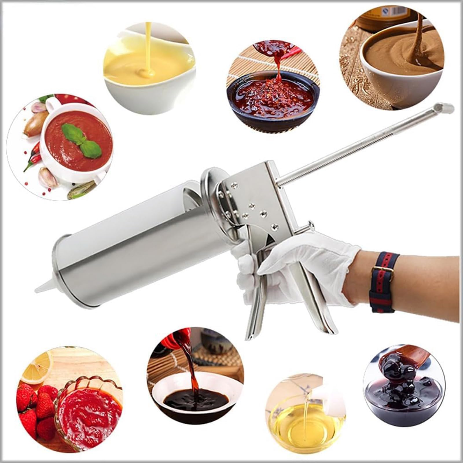 Utensilios Cocina Pistola para Salsa Hamburguesa, Dispensador cuantitativo Salsa, Pistola para Salsa Tomate, Dispensador condimentos, Pistola para Salsa Ensalada,