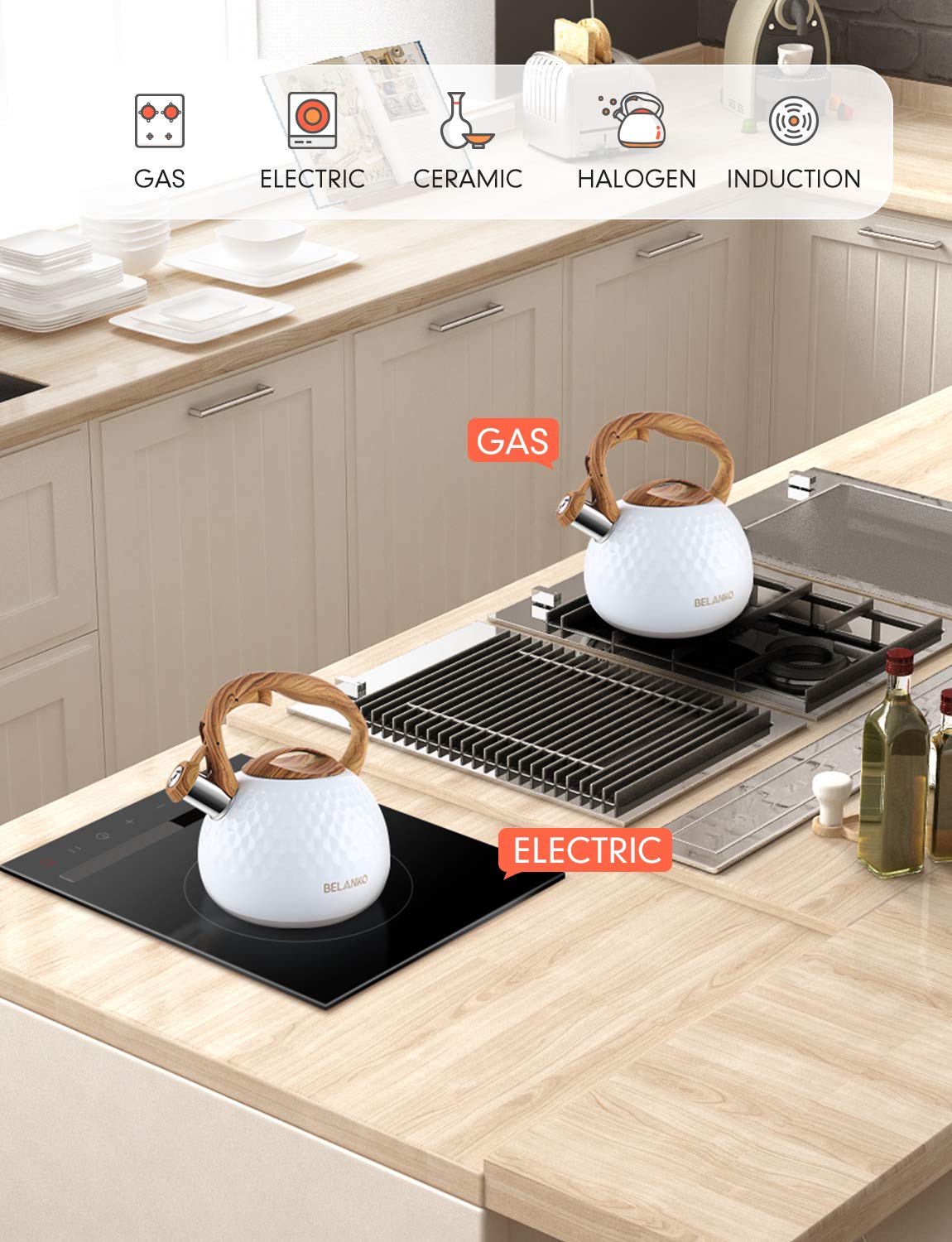 BELANKO Stainless Steel Tea Kettle - Whistling & Cool Handle -6