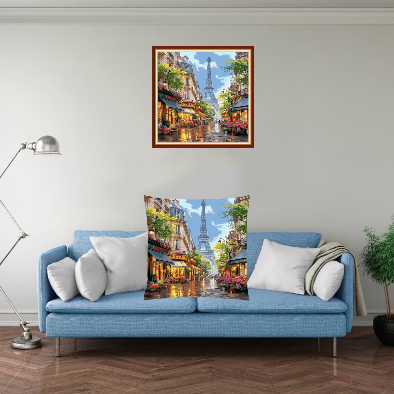 Fanxvivy Stamped Cross Stitch Kits for Adults Beginners Pillow Needlepoint Kit with Embroidery Pattern Needlework Kit Prestamped Stitches Kit 11CT Cross Stitching-Eiffel Tower Street 18x18 inch