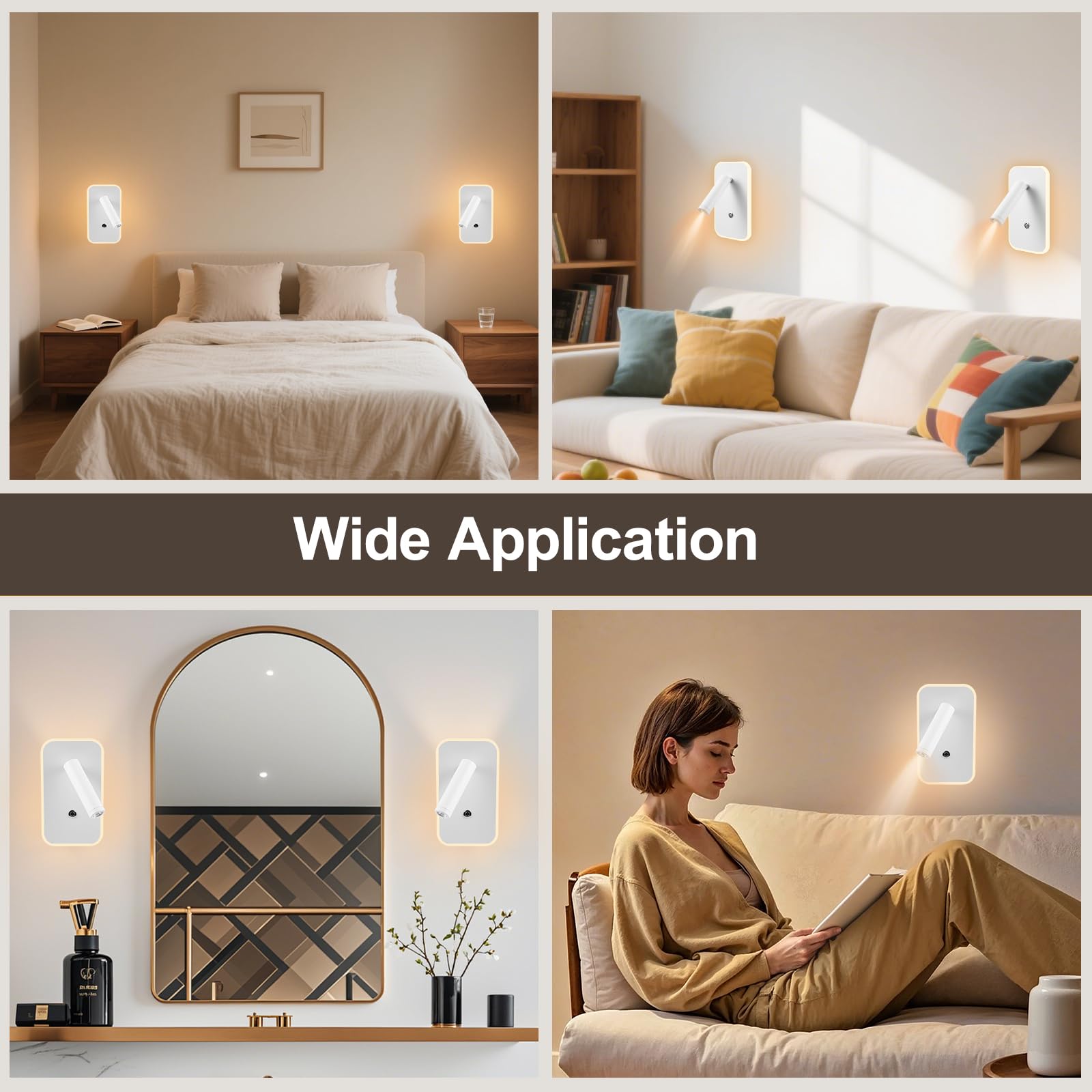 Applique LED Da Parete Con Spot Orientabile 360° E Luce Circolare – Doppio Interruttore, USB + Type-C 5V/2A, 11W 4000K, Bianca