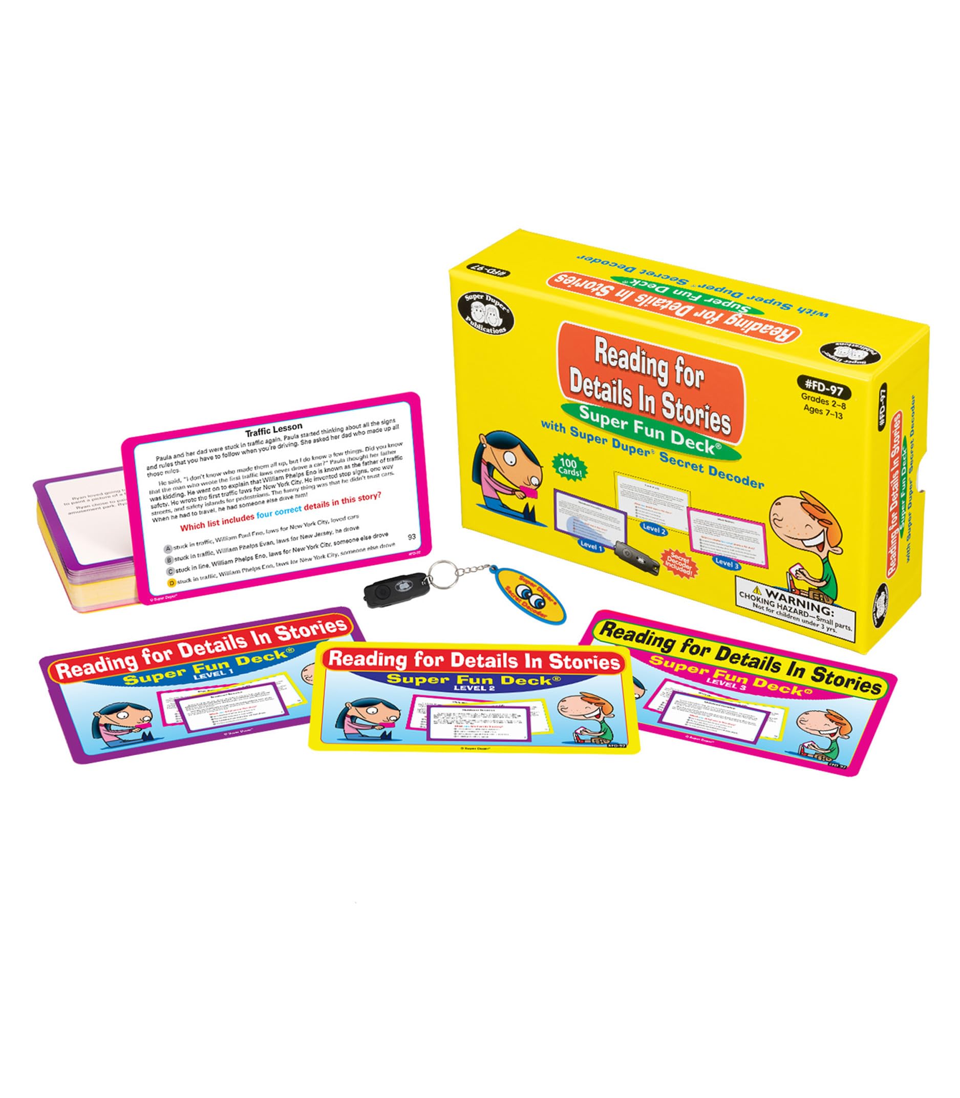 Super Duper Publications | Lecture pour plus de détails dans les histoires Cartes flash amusantes avec décodeur secret | Ressource d'apprentissage éducative pour les enfants