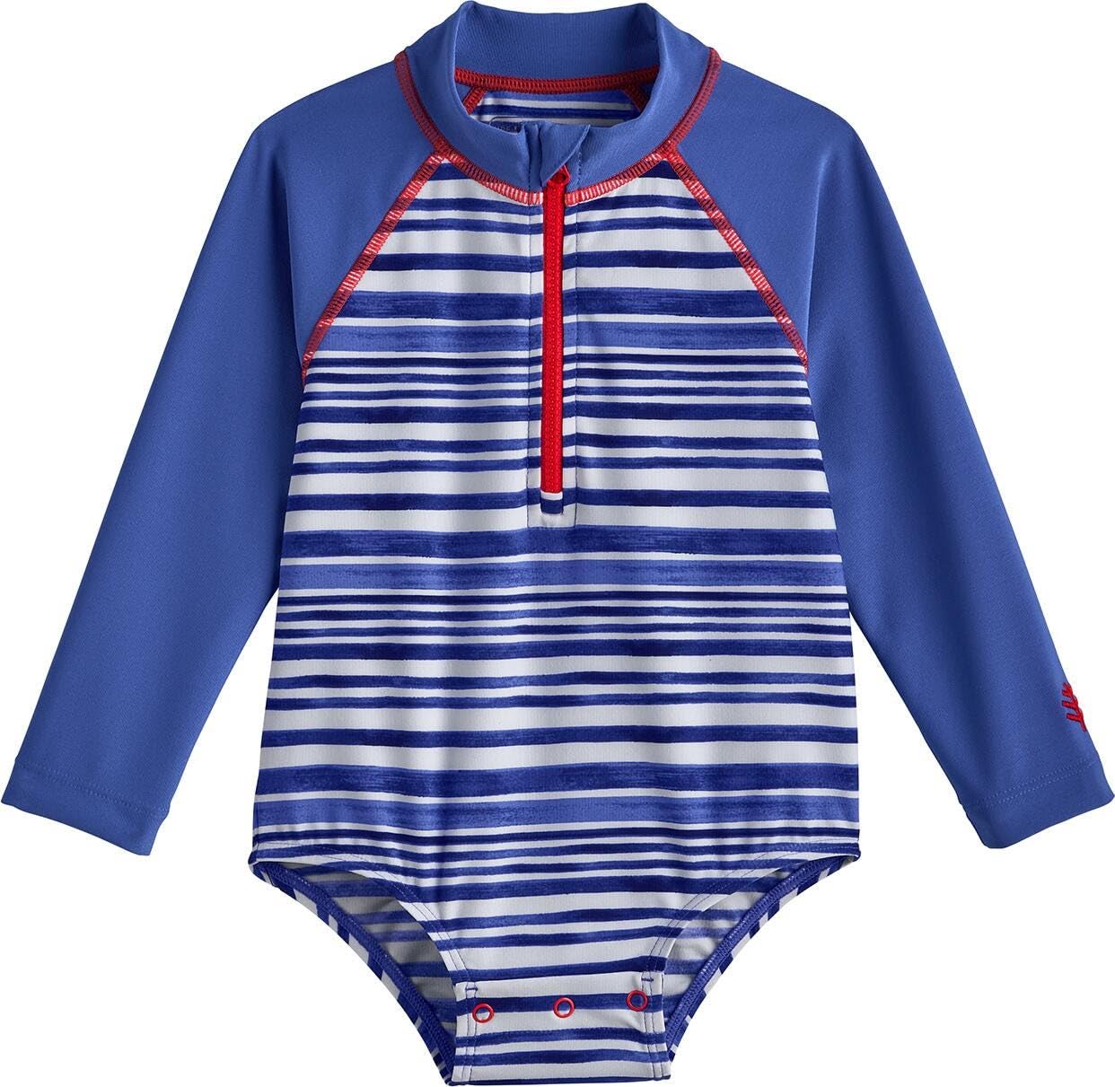 Coolibar UPF 50+ Baby Wave One-Piece Swimsuit - Sun Protective (12-18 Months- Sailor Watercolor Stripe)