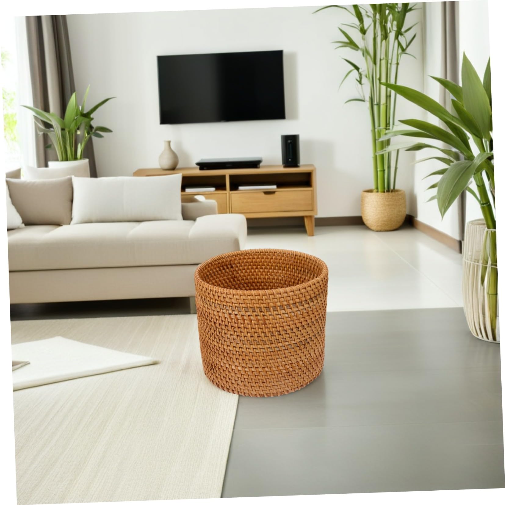 Homoyoyo 3 Pezzi Cestini Rotondi in Rattan Naturale Piccoli Contenitori Decorativi in Rattan Naturale Cestini Portaoggetti e Bidoni per Carta per Bagno Camera e Cucina Leggeri e Versatili